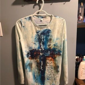 Abstract Blue and White Long Sleeve Tee